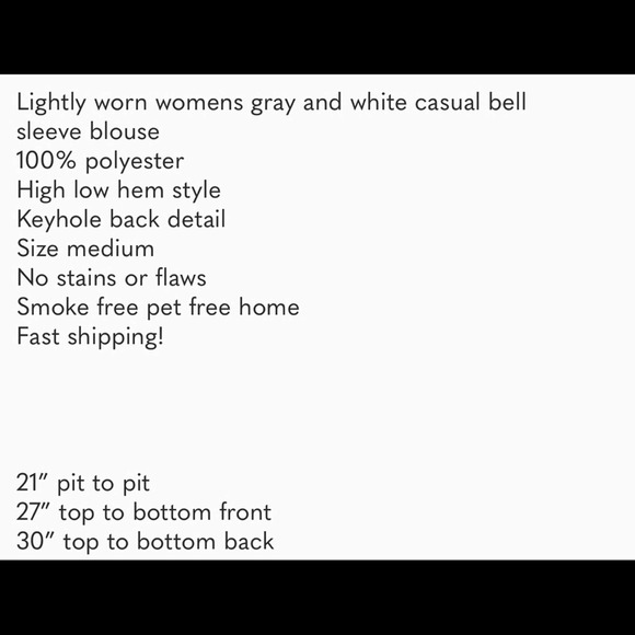 Loft women’s gray and white patterned bell sleeve high low blouse size medium - Picture 5 of 6